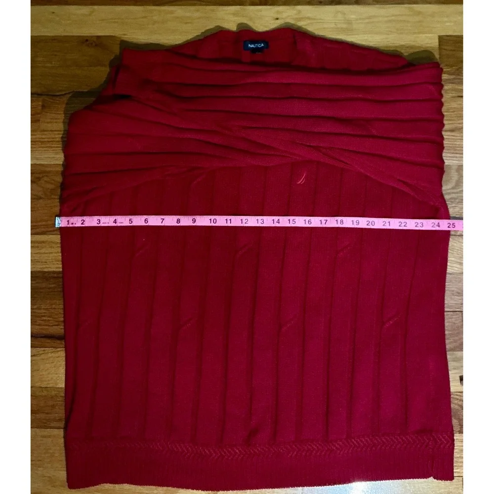 Nautica Mens Red 100% Cotton Ribbed Knit Crew Neck Pullover Classic Sweater L‎